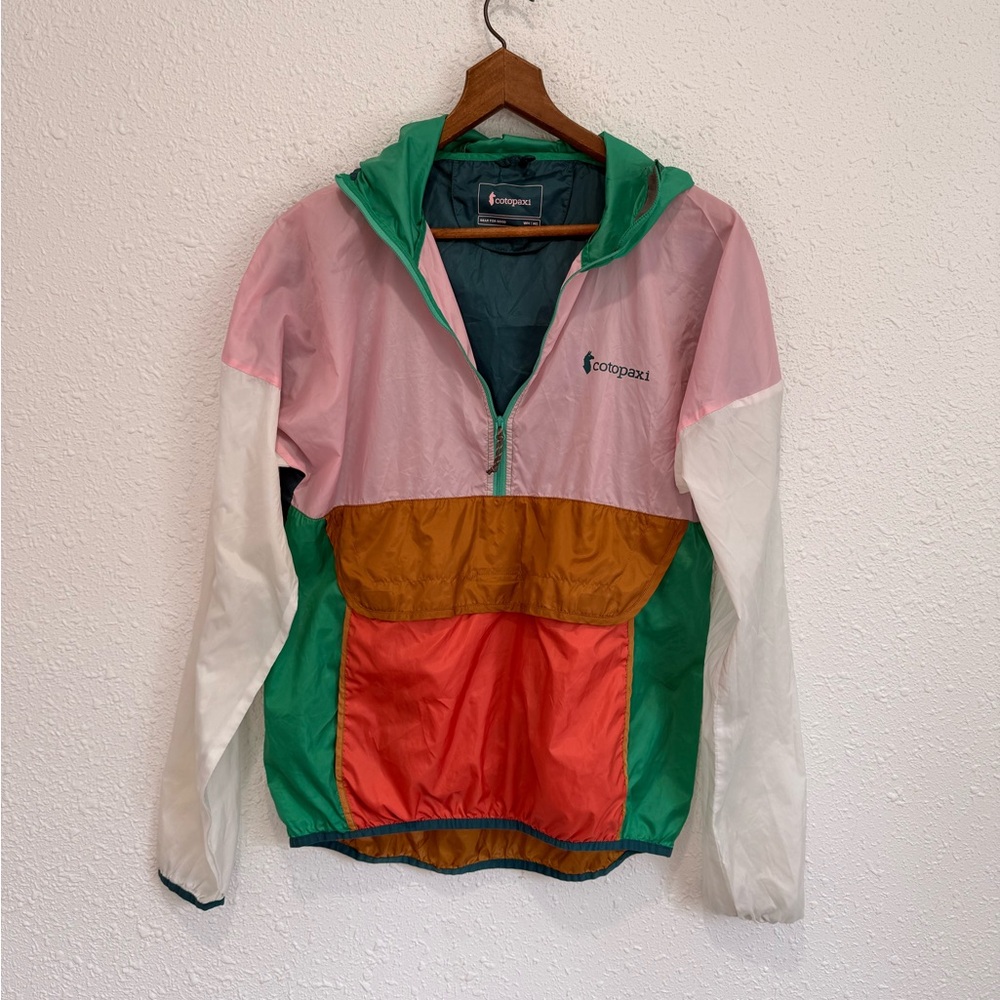 Cotopaxi teca packable windbreak 1/4 zip jacket pink green orange hooded M